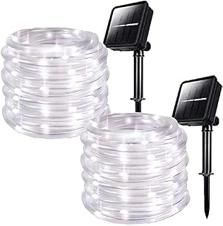 Solar Powered String Lights, 2 Pack Outdoor Solar Rope Fairy Lights Waterproof 8 Modes 100 LED Copper Wire Decorative Tube Light for Christmas Tree Garden Patio Wedding Party Thanksgiving (Cool White)