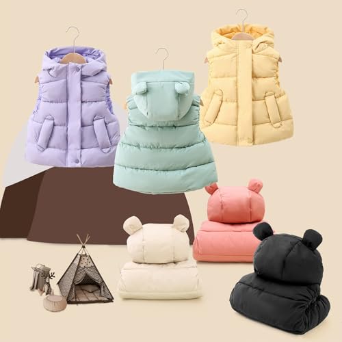 Girls Down Vest Quilted Sleeveless Puffer Jacket with Bear Ears Hood Padded Vest Boys Warm Winter Coat Hoodie Gilet Waistcoat4