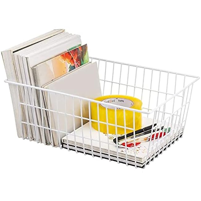 15.2 Metal Wire Baskets for Organizing 6 Pack, Household Pantry Storage Freezer Organizer Bins with Handles, Freezer Baskets for Upright Freezer, Refrigerators, Kitchen Cabinets, White