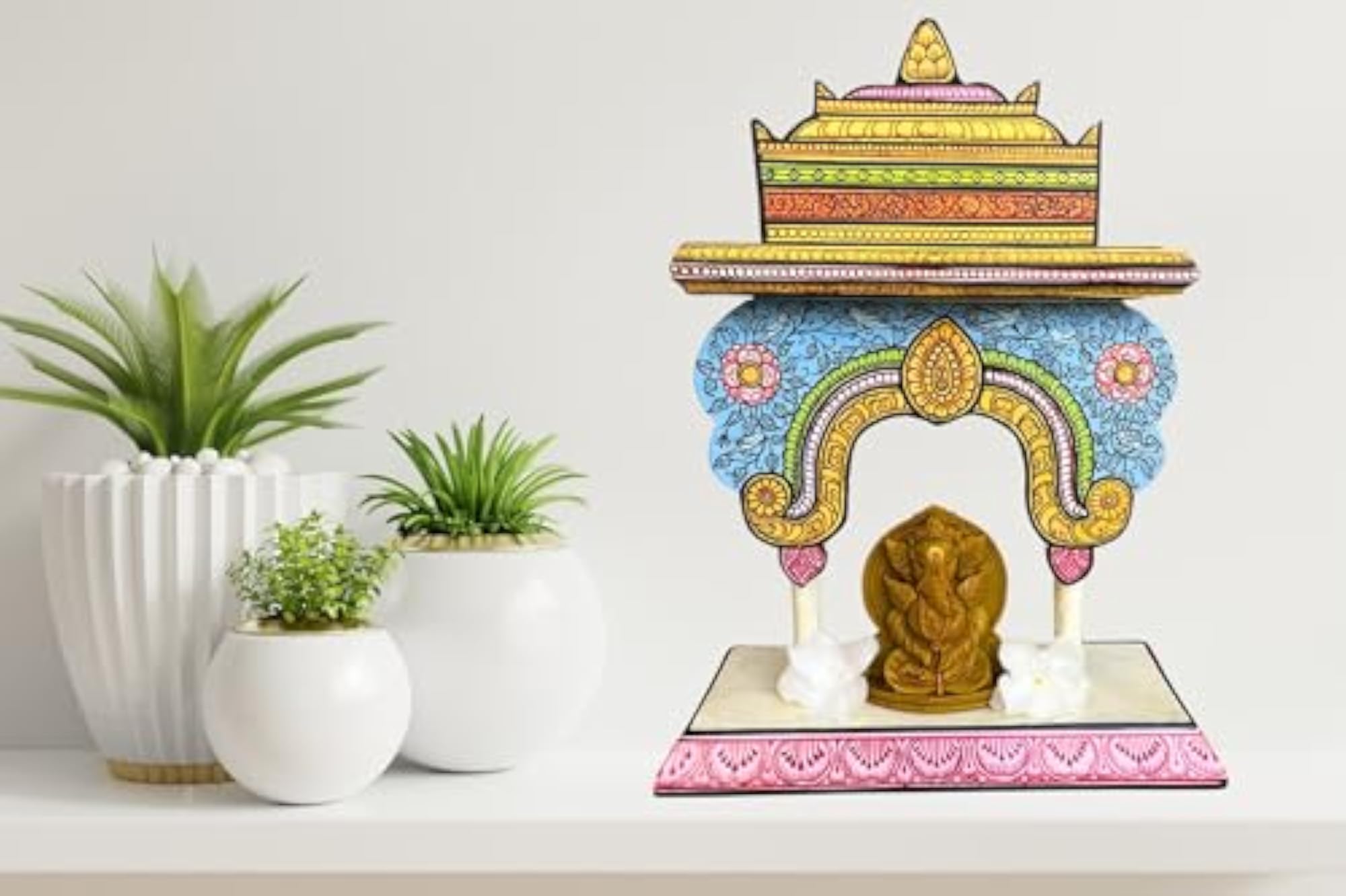 Handcrafted Pattachitra Wooden Small Temple, Pooja Stand