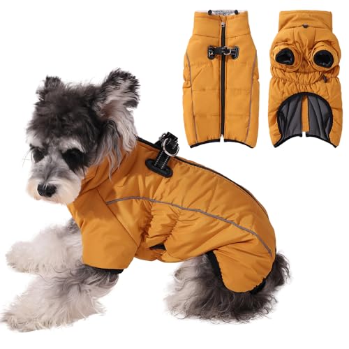 Savlot Hundejacken für den Winter Winddicht Wasserdichtes 2-in-1-Outfit Hundemantel für kaltes Wetter Reflektierende Hundeweste mit Geschirr Welpen-Winterjacke Hundemantel mit Reißverschluss