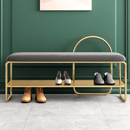 Banc porte-chaussures avec assise meuble rembourré d'entrée salon bout de lit gris 120cm