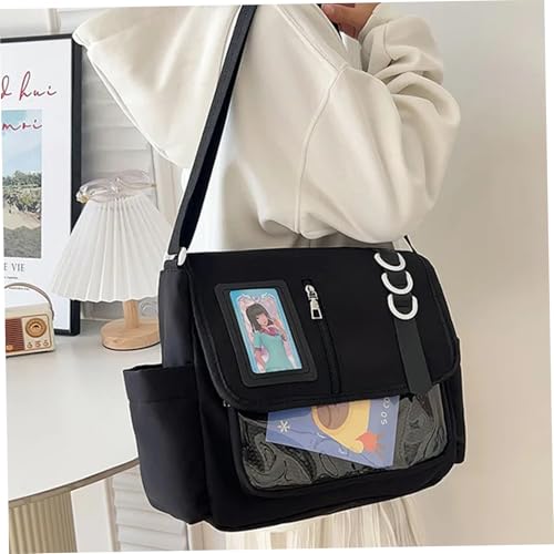 Lawnrden ita Messenger Bag for Women, Large Capacity Cute pin Display Crossbody Bags, Japanese Anime Ladies Purse with Water Bottle Holder Black - Image 2