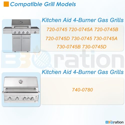 Image of Replacement Kit for Kitchen Aid 720-0745B 740-0780 860-0012 720-0745 720-0745A, 7MM Solid Stainless Steel Cooking Grates, Burners and Heat Plates for Kitchenaid Grill Replacement Parts