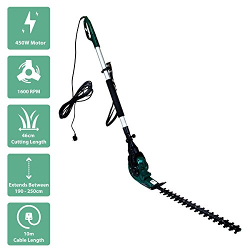 Charles Bentley Corded Electric Telescopic Hedge Trimmer with 46Cm Blade Made of Steel Aluminium Plastic - 450W