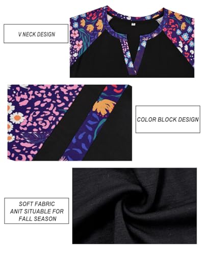 Image of CARCOS Plus Size Tops for Women Long Sleeve Fall Tunic Color Block Camo /Plaid /Leopard /Fall Blouse Crewneck Tshirt XL-5XL