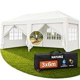 NATURIZ® Pavillon 3x6 Wasserdicht Stabil & UV 50+ Schutz - Faltpavillon mit Seitenwänden - Pop Up Zelt für Garten, Camping, Märktestand & Partyzelt, Gartenpavillon, Gartenzelt, Festzelt (Beige)