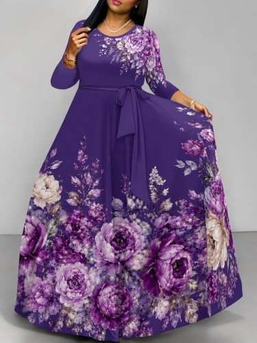 Image of Plus Size Maxi Dress for Women V Neck 3 /4 Sleeve Wrap Dress