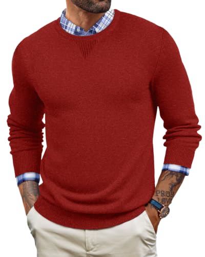 Image of Runcati Mens Crewneck Sweaters Casual Knit Lightweight Dress Sweater Long Sleeve Slim Fit Fall Winter Pullover
