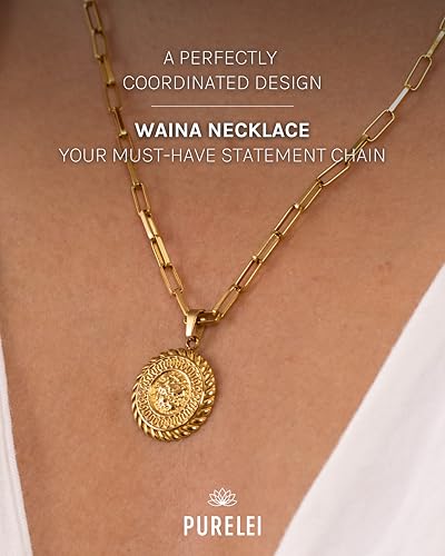 Purelei® Waina Necklace (gold) – 18K Gold plated stainless steel jewelry – Waterproof chain with sun pendant – 19.69-21.65 inches adjustable length – Fashion jewelry for your individual look2
