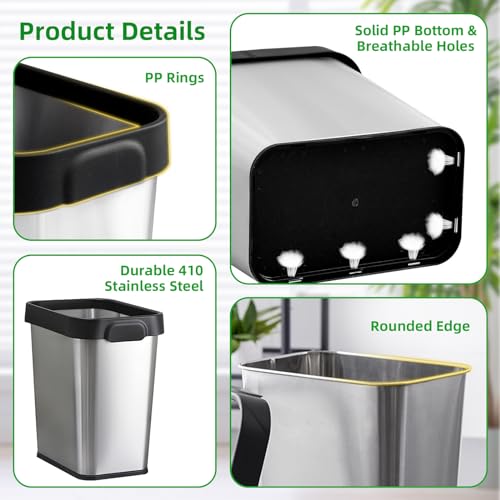 Image of 12 L / 3 Gallon Slim Stainless Steel Trash Can, 8 Inch Wide Small Rectangular Trash Bin 2 Pack, Modern Narrow Garbage Can Open Top, Metal Kitchen Trash Can For Bathroom, Bedroom, Home Office