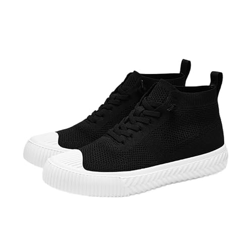 Retro Fashion Skateboard Shoes Men's Women's High-top Casual Trend Shoes, Spring and Autumn Niche Design, Lace-up Mesh for Outdoor, Campus, Walking, Street, Jogging, Travel (Black and White,7)