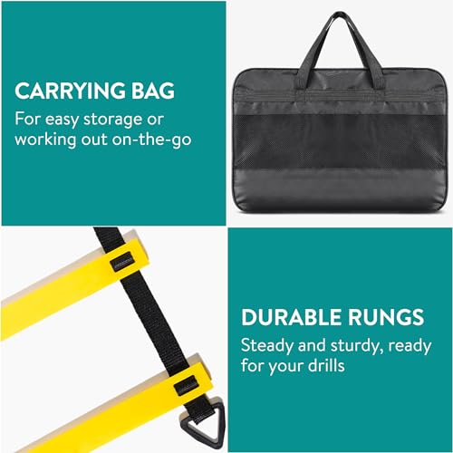 Navaris Kit Échelle d'Agilité Entraînement Sport - Set Complet 1x Échelle 4X Haie 10x Cône 4X Clou et 1x Sac Transport - Football Rugby Tennis – Image 4