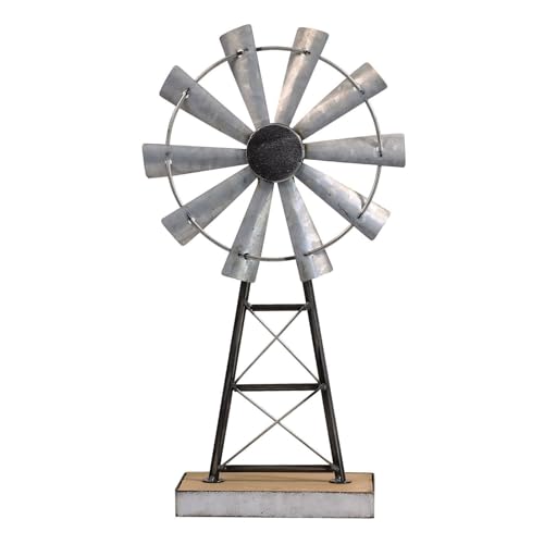 MODE HOME Charming Tall Galvanized Windmill Decor, Metal Windmill...