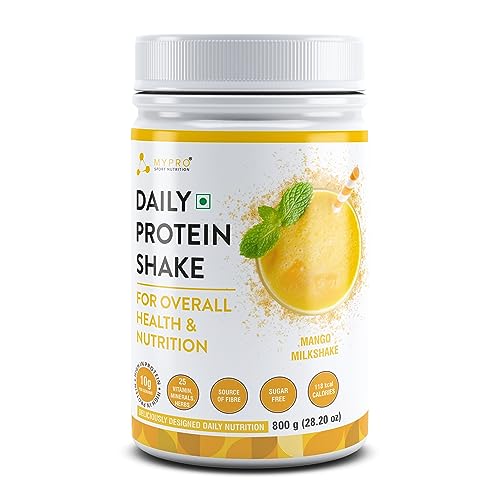 Mypro Sport Nutrition Daily Protein Shake 118 kcal Calories,25 Vitamin,Minerals & 7 Herbs,Provide Energy,Support Immunity & bone Health-For Men & Women Mango Flavor -800Gm-80 Servings