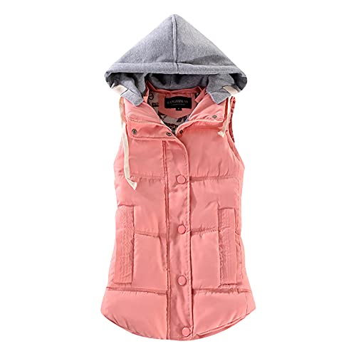 Ndvyxx Classic Vest Women Office Fall Tanks With Cap Loose Fitting Coats Solid Polyester Hood Comfy Pocket Coats For Women Pink #TOP29