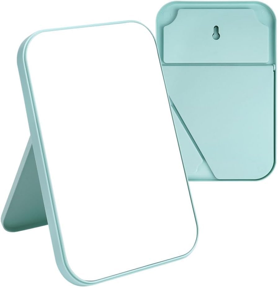 Image of Makeup Mirror for Dressing Table | HD Clear Reflection Vanity Mirror with Stand | Foldable Desktop Mirror for Makeup, Shaving, Skincare & Grooming | Lightweight Travel Mirror (Green) (Plastic)