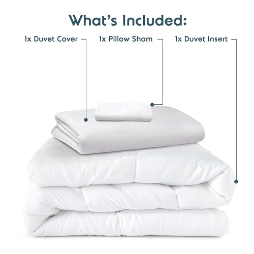 Nestl Twin Duvet Cover Set with Comforter Insert - White 3 Piece 68x90 Duvet Cover & 1 Pillow Sham with White Quilted Down Alternative Comforter, Ultra Soft, All Season
