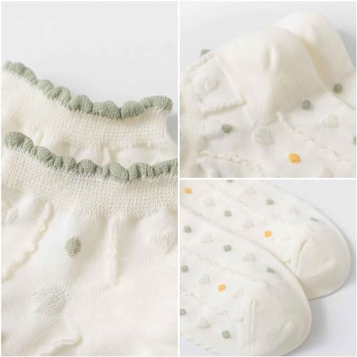 Image of Lefe Liee flower crew socks for women, girls cute Casual cotton socks, ruffle floral ankle socks 5 Pack