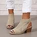 Peep Toe Booties for Women Open Toe Heeled Sandals Knit Cutout Chunky Block Heel Breathable Fashion Shoes US5-11, beige, 8