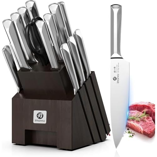 imarku Knife Set, 16 PCS High Carbon Japanese Stainless Steel Knife Sets for Kitchen with Block, Ultra Sharp Kitchen Knife Set with Sharpener Chef Knife Sets, Dishwasher Safe, Best Gifts Dar