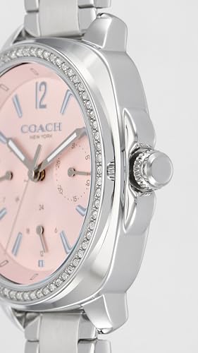 Image of Coach Kitt Qtz Multifunction Blush Tonneau Dial Women's Watch|Stainless Steel Material|Silver Color Band - 14504392