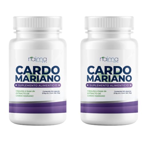 NAIMA Pack 2 Frascos de Cardo Mariano, 100 Cápsulas c/u | Suplemento Alimenticio 100% Puro| Ingredientes Naturales,Sin Aditivos | Antioxidante,Funcionamiento...