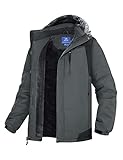 Zzkouine Herren Winter Fleecejacke Warme Gefüttert Skijacke Outdoor Winddicht Wasserdicht Jacke Atmungsaktiv Funktionsjacke mit Abtrennbarer Kapuze-Dark Grey-XL