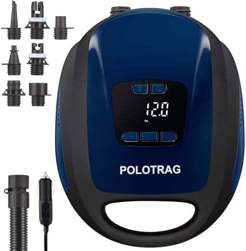 Polotrag Paddle Board Pump, SUP Electric Pump, Professional 20 PSI Portable Air Compressor with Auto-Off, Deflation Function and 12V Car DC Air Pump for Inflatables, Kayaks and Boats