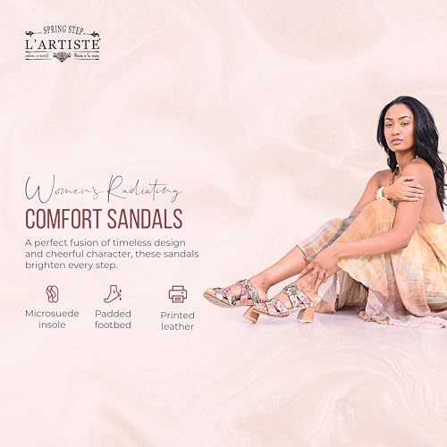 Spring Step L’Artiste Radiating Women's Sandal – Hand-Painted Floral Leather Slide with Cork Footbed - Adjustable Hook & Loop Strap, Microsuede Insole4