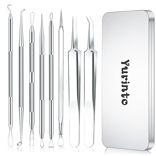 2022 Upgraded 8pcs Blackhead Remover Pimple Popper Tool Kits, Facial Nose Back Whitehead Popping Comedones Acne Extractor Kit Edible Grade Mental Stainless 316 , with Portable Metal Case [USA FDA]