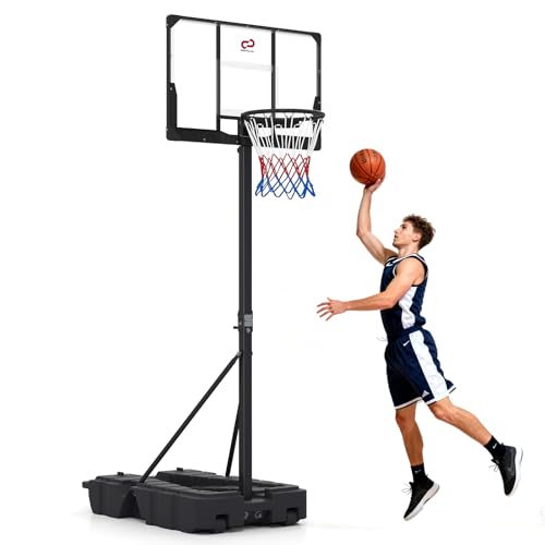 Goplus Foldable Basketball Hoop, 10 FT Stepless Adjustable