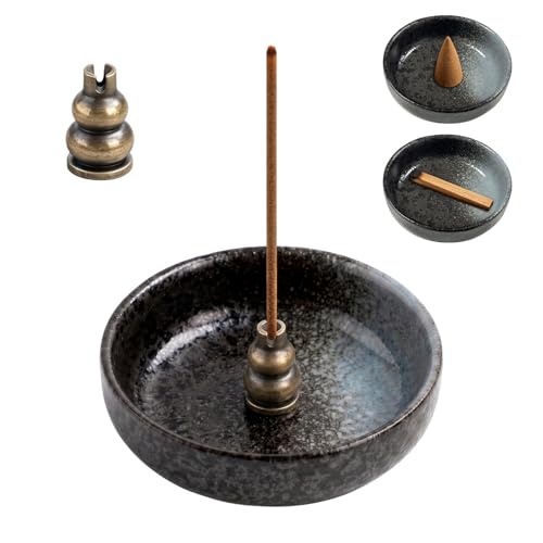 Minfuerang Porte-encens en Céramique, Porte-Encens Amovible en Céramique, 9,4 cm Brûleur à Encens Fait Main Adapté à Divers Types d'encens,Bâtonnets,...
