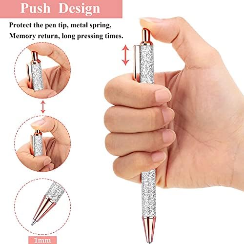 GHHFKGL 5Pcs Ballpoint Pens, Bling Metal Ballpoint Pens, Glitter Retractable Pretty Journaling Metal Pens, Black Ink Medium Point 1.0 mm Gift Pens, Cute Pens Office Supplies for Women&Men (5)