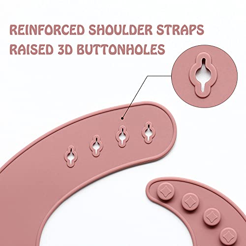 Ginbear Silicone Bibs For Babies, Waterproof Baby Feeding Bibs With Food Catcher Pocket, Adjustable Silicon Bibs For Toddlers (Mauve/Baby Pink) #TOP3