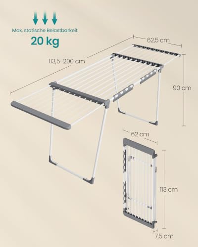 SONGMICS Wäscheständer, ausziehbar, klappbar, mit Sockenhalter – Ansicht 6
