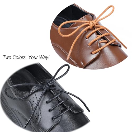 Image of Handshop 3 Pairs Dress Shoe Laces | 3 /32 inch Thin Round Waxed Shoelaces | Polished waxed sheen, tightly woven cotton, secure tie, for oxfords, derbies and chukka boots, 23 inch-63 inch sizes and 15 colors