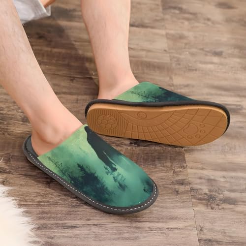 Green Sasquatch House Slippers for Women Men, Warm Slipper Rubber Sole Memory Foam Indoor Outdoor 4-54