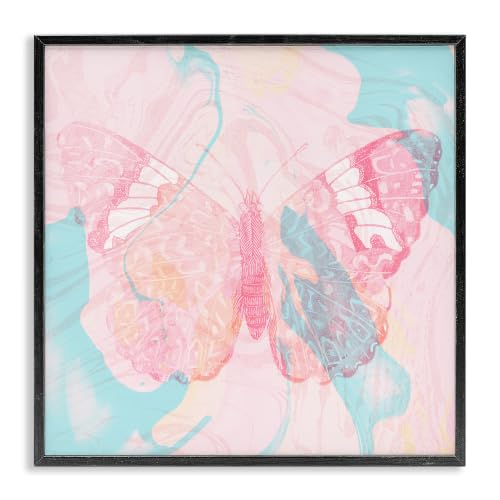 Marbled Pastel Butterfly Abstract, 17 x 17 Inch Framed Giclée Print