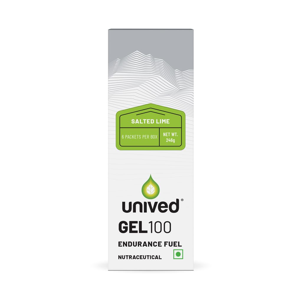 Unived Gel 100 - Vegan Energy Gel for Endurance Athletes Runners & Cyclists - 100kcal - Salted Lime - Pack of 6