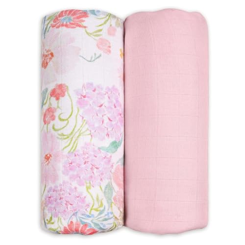 GLLQUEN BABY Muslin Swaddle Blankets Breathable Receiving Blankets (35' x 40') 2-Pack Soft Baby Blankets for Girls and Boys Newborn Essentials Muslin Burp Cloths Swaddle Wrap Baby Gift(Floral Dream)