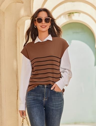 Image of Ekouaer Striped Lounge Set 2 Piece Sweater Matching Outfits Travel Knit Clothing Sets for Women