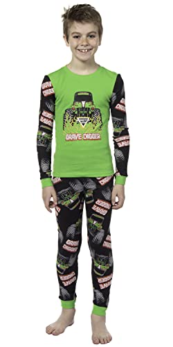 INTIMO Monster Jam Boys' Truck Long Sleeve Grave Digger Tight Fit Sleep Pajama Set
