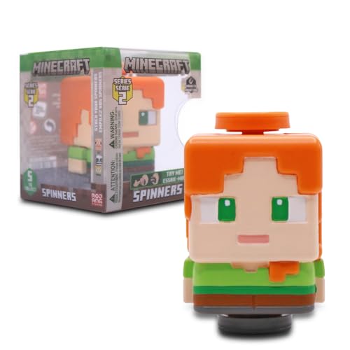 Image of Minecraft Spinner Toys Series 2 – Alex, Magnetic & Stackable Fidget Spinner – Official Licensed Collectible by Just Toys LLC (2.5″) (Glow-in-the-Dark Creeper, Panda, Alex, Enderman, Pig)