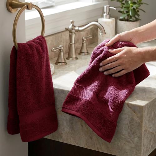 Image of MYTRIDENT Hand Towel | Urban Comfort | Quick Drying | Travel Friendly | for Men /Women | 2 Pc Hand Towel (40 cm x 60 cm) | 100% Cotton 450 GSM - Wine Red