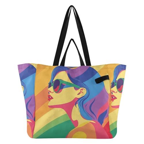 Bolsas de lona de gran capacidad para cocina, bolsa de comestibles para dama de honor, para mujer, despedida de soltera, regalos del mes del orgullo, una niña coloful