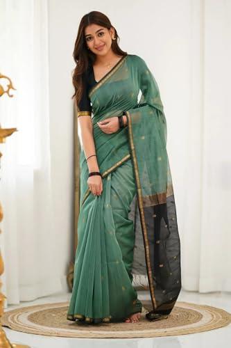 Image of Women's Cotton Soft Silk Sarees | Jamdani Cotton Saree With Attach Unstitched Blouse Piece