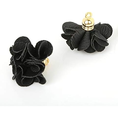 20pcs Chiffon Flower Fabric Petal Tassel for Earring Necklace Jewelry Making Garland Keychain Charms Crafts Decorations (Black) Cover