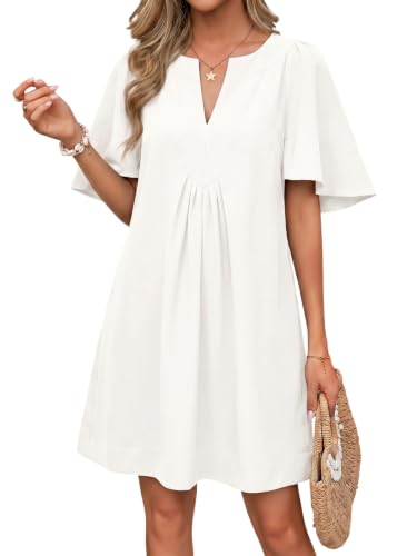 Image of Wenrine Womens Flutter Short Sleeve Mini Dress Casual V Neck Loose Flowy Summer Dresses