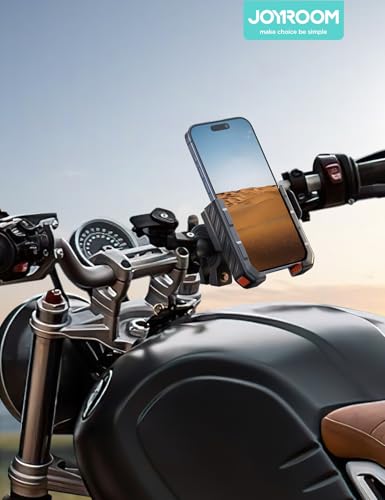 Image of JOYROOM Motorcycle Bike Phone Holder Mount - [Not Block Camera] Bicycle Phone Holder Handlebar Cell Phone Clamp - [Silicone Wrapped] Scooter Phone Holder for iPhone 4.7''-7'' Smartphones, Orange